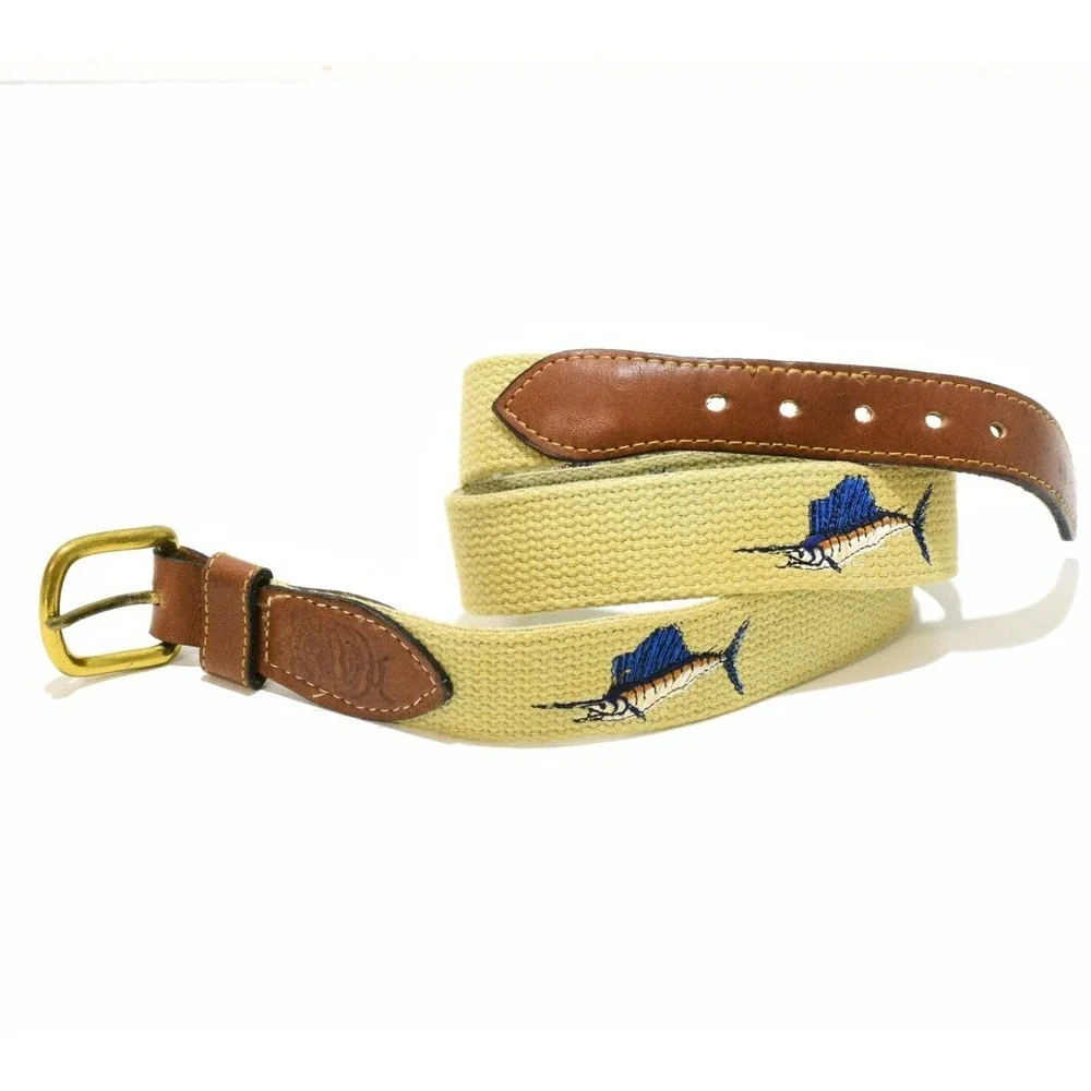 Reef Riders Swordfish Belt Size L Surcingle Leather Embroidered Brass Buckle